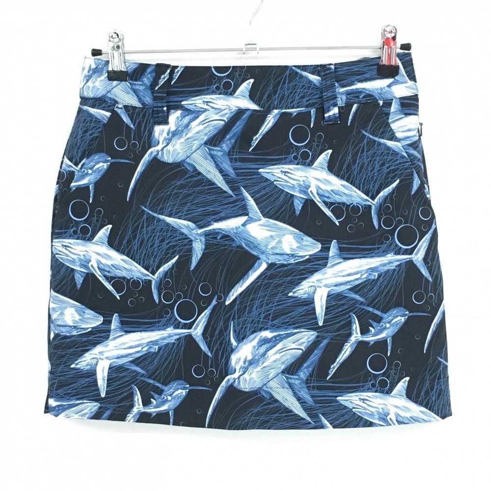 【超美品】ラウドマウス スカート 黒×ブルー系 サメ柄 バックロゴ シャーク  レディース MEDIUM ゴルフウェア LOUDMOUTH
