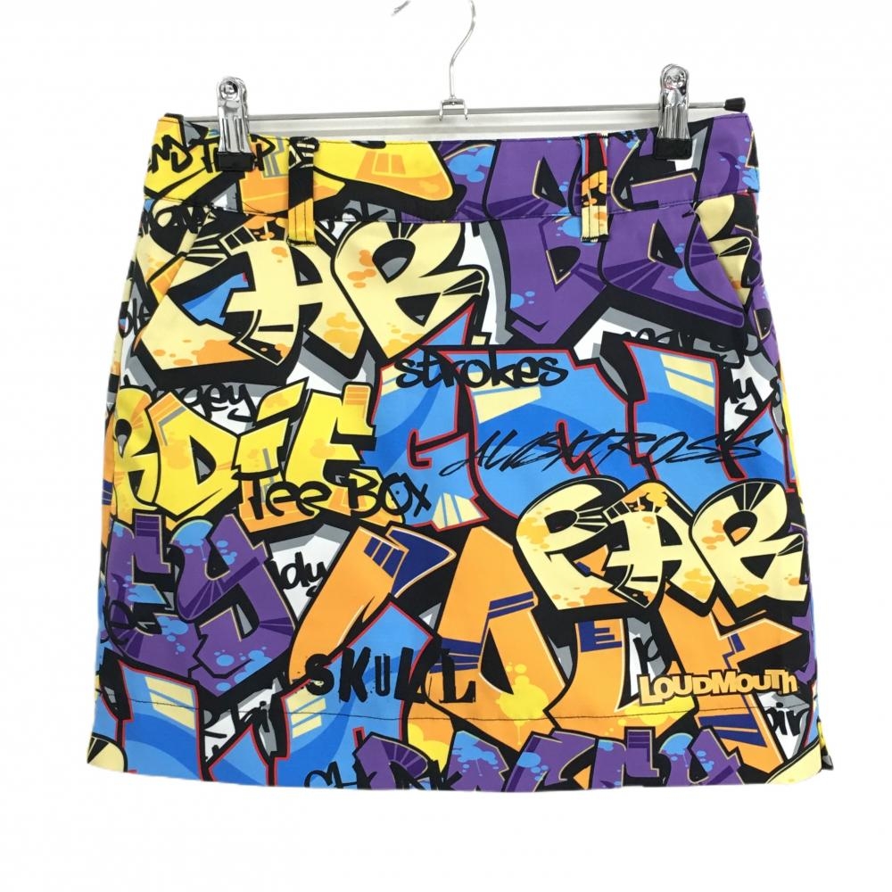 【超美品】ラウドマウス スカート イエロー×黒×パープル ロサンゼルス柄 内側インナーパンツ レディース M ゴルフウェア LOUDMOUTH