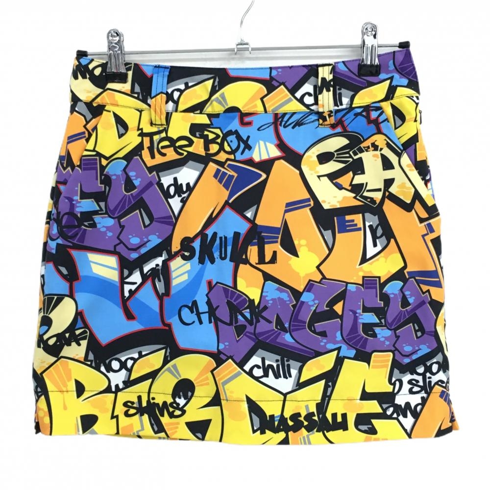 【超美品】ラウドマウス スカート イエロー×黒×パープル ロサンゼルス柄 内側インナーパンツ レディース M ゴルフウェア LOUDMOUTH