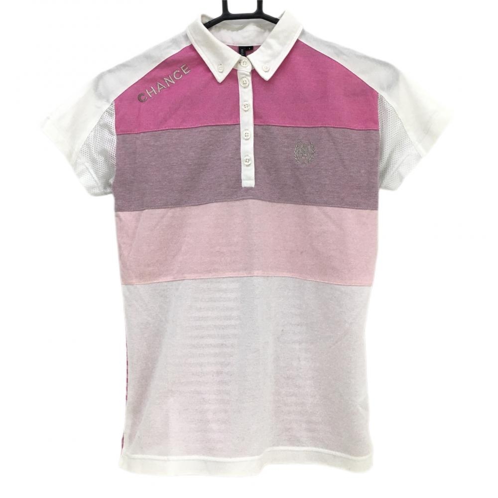 ラッセルノ CIDAM 半袖ポロシャツ ピンク×白 背面ボーダー レディース 1(M) ゴルフウェア RUSSELUNO 画像