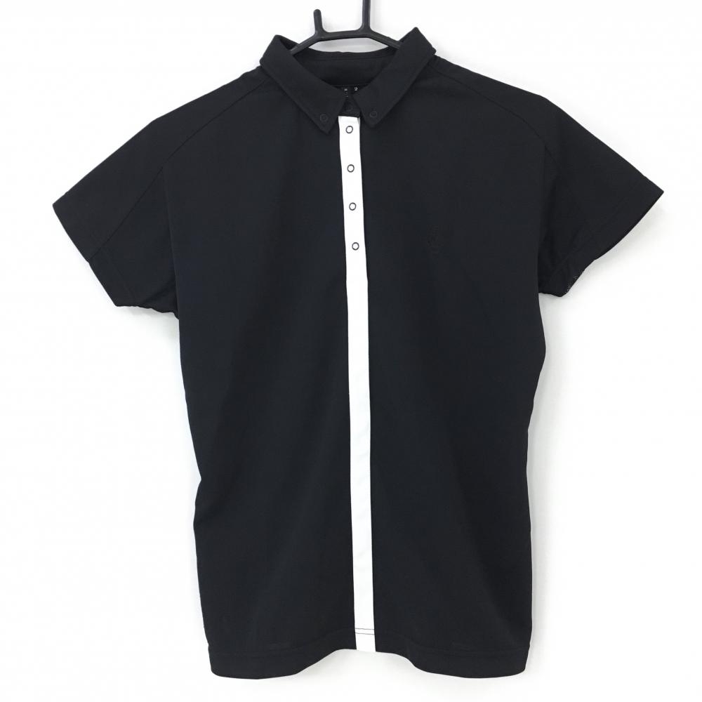 【美品】ラッセルノ 半袖ポロシャツ 黒×白 ルチャマスク 背面ボーダー レディース 2(L) ゴルフウェア RUSSELUNO 画像