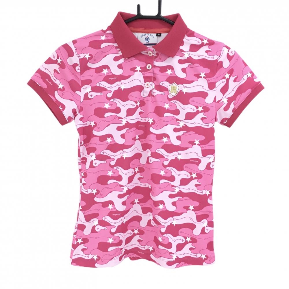 【超美品】ラッセルノ 半袖ポロシャツ ピンク 総柄  レディース 0(S) ゴルフウェア RUSSELUNO