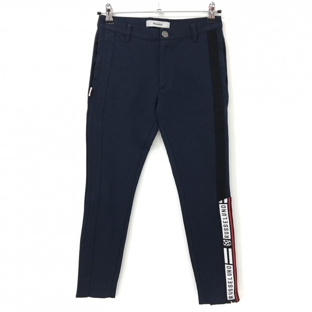 【美品】ラッセルノ ストレッチパンツ ネイビー×黒×ベージュ ルチャ サイドベージュライン レディース 0(S) ゴルフウェア RUSSELUNO