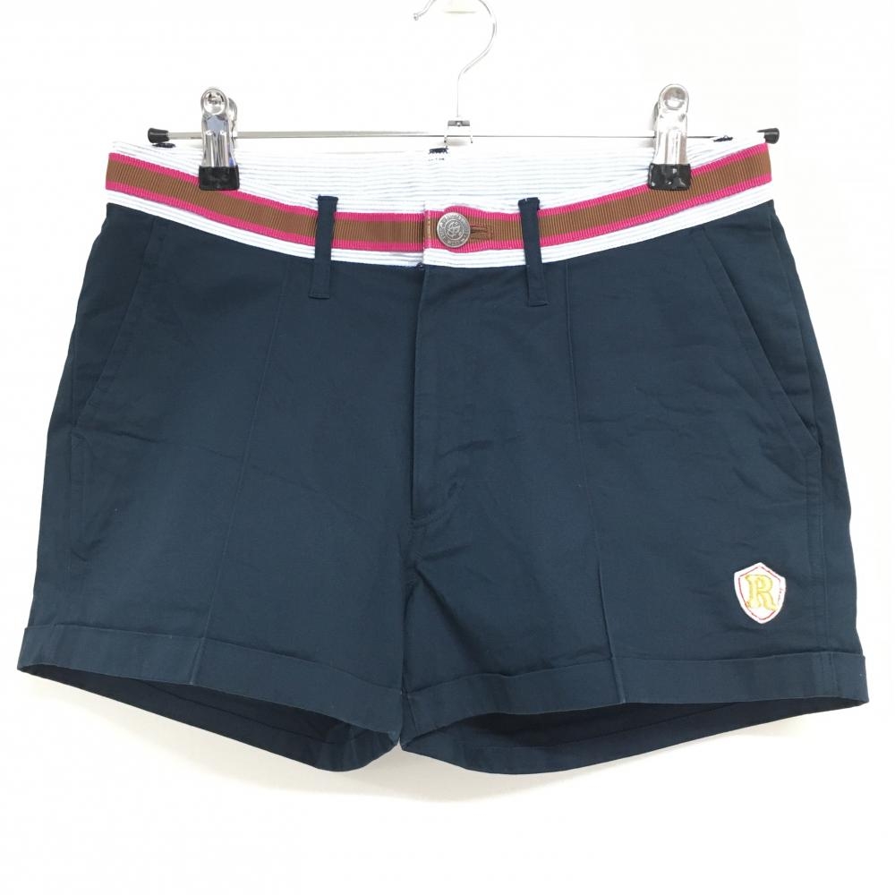 【美品】ラッセルノ ショートパンツ ネイビー×ライトブルー ウエスト細ボーダー ルチャマスク レディース 1(M) ゴルフウェア RUSSELUNO