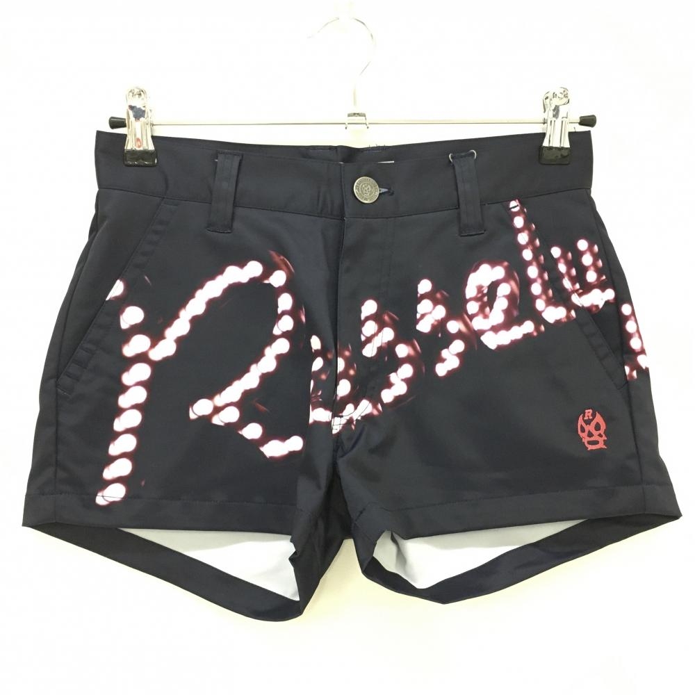 【新品】ラッセルノ ショートパンツ ネイビー ネオンサイン柄 ルチャマスク レディース 0(S) ゴルフウェア RUSSELUNO