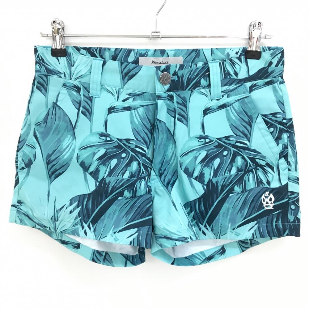 【超美品】ラッセルノ ショートパンツ ミントグリーン×ネイビー リーフ柄 ルチャ  レディース 1(M) ゴルフウェア RUSSELUNO