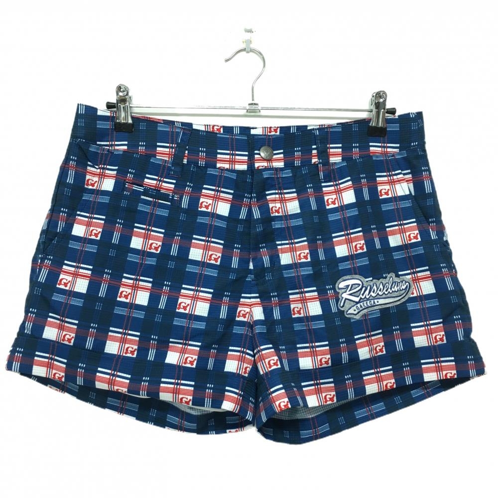 【超美品】ラッセルノ Gaeega ショートパンツ ネイビー系×白×レッド チェック  レディース 2(L) ゴルフウェア RUSSELUNO