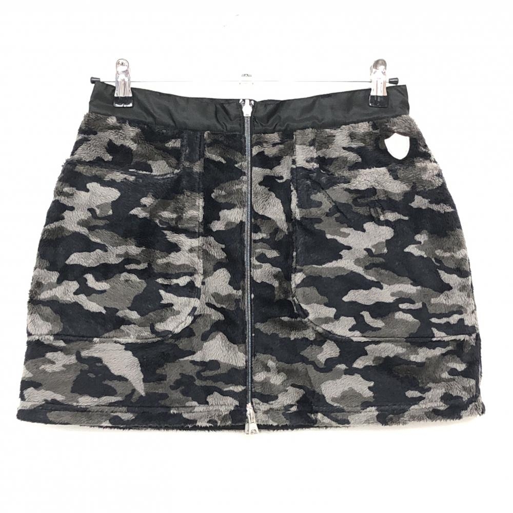 【新品】ラッセルノ リバーシブルボアスカート 黒×グレー カモフラ柄 迷彩 片面黒無地 レディース 2(L) ゴルフウェア RUSSELUNO
