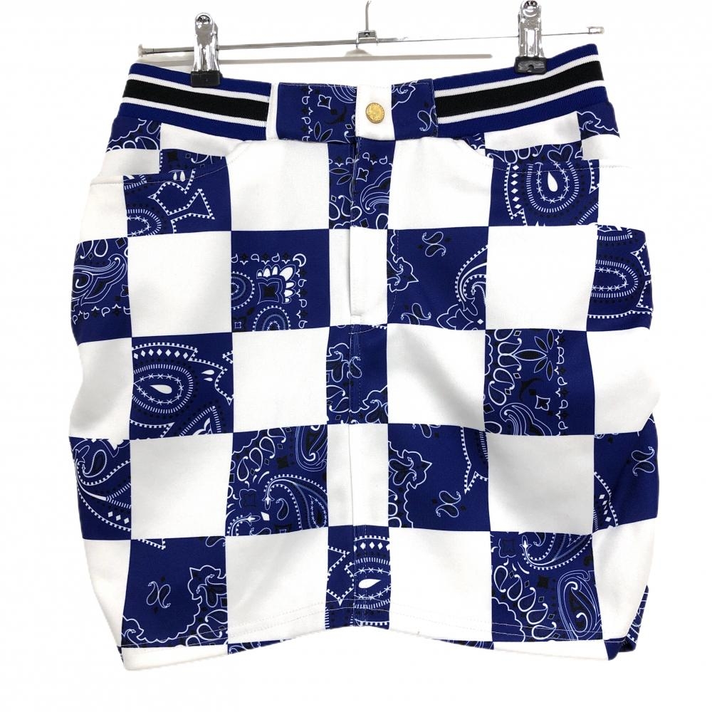 ラッセルノ スカート ブルー×白 ブロックチェック×ペイズリー レディース 2(L) ゴルフウェア RUSSELUNO
