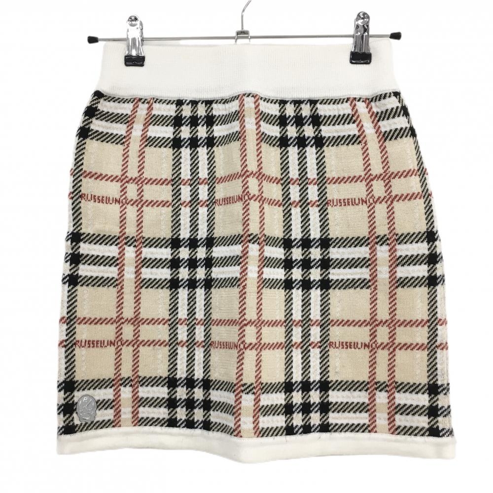 ラッセルノ ニットスカート ベージュ×黒×レッド チェック ルチャマスク レディース 1(M) ゴルフウェア RUSSELUNO