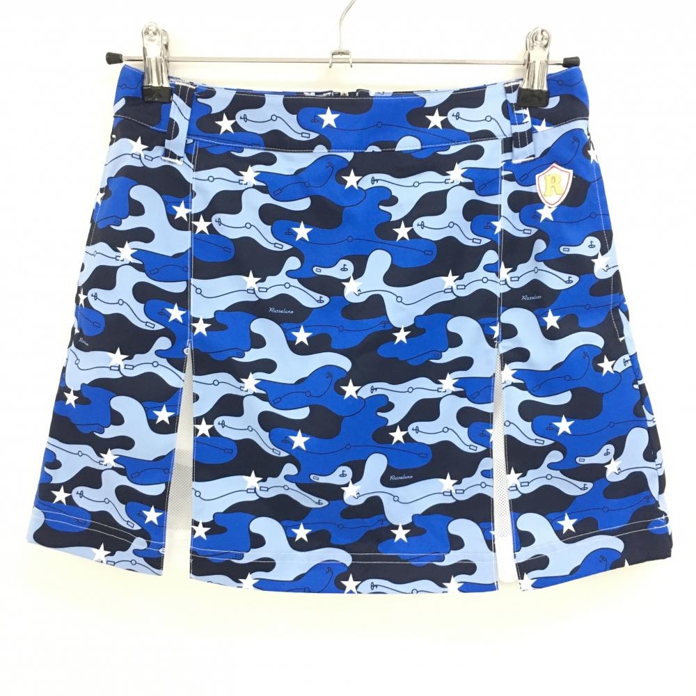 【超美品】ラッセルノ スカート ブルー×ライトブルー 総柄 星柄 内側インナーパンツ  レディース 0(S) ゴルフウェア RUSSELUNO