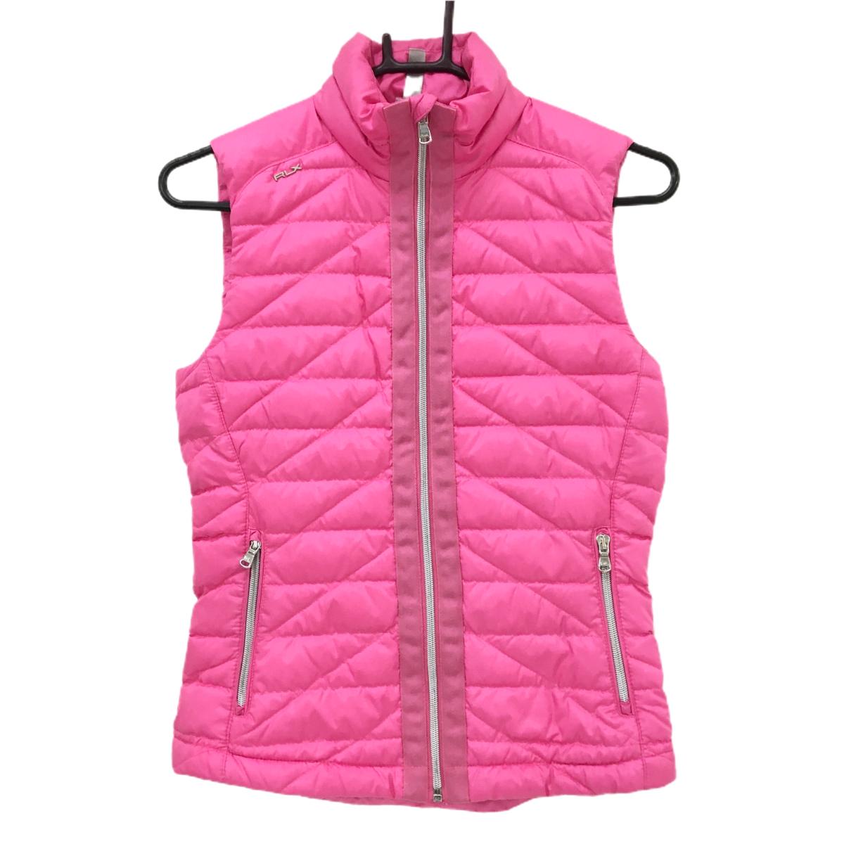 【美品】RLXラルフローレン ダウンベスト ピンク キルティング 胸元ロゴ ダウン75％ レディース XS ゴルフウェア Ralph Lauren