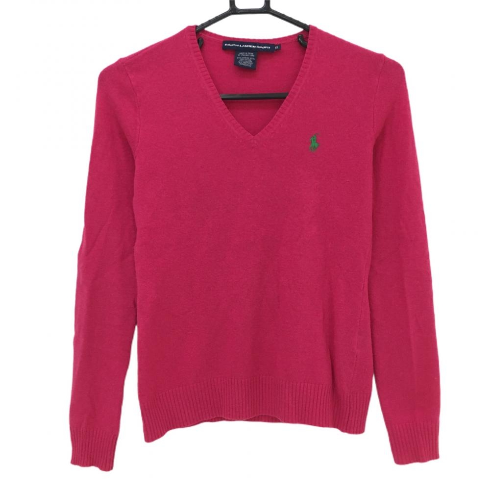 【美品】ラルフローレンスポーツ セーター ピンク ニット Vネック シンプル ウール混  レディース XS ゴルフウェア Ralph Lauren 画像