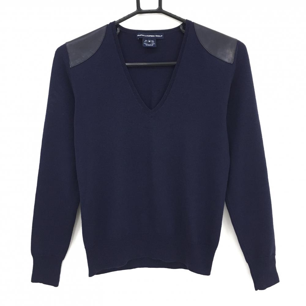 ラルフローレンゴルフ セーター ネイビー 肩羊革 ウール100％  レディース M ゴルフウェア Ralph Lauren