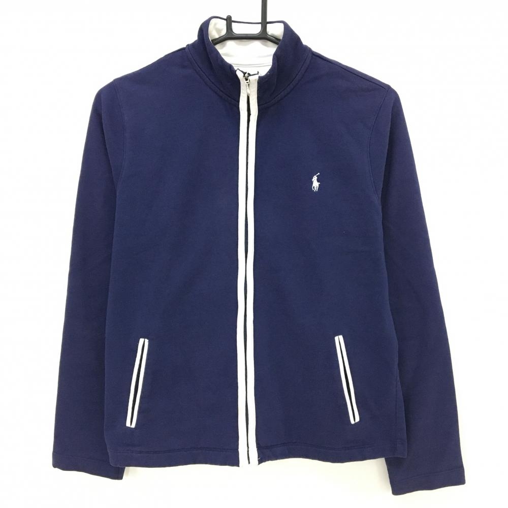 ラルフローレン ジャケット ネイビー×白 ポニー刺しゅう 裏微起毛 レディース M ゴルフウェア Ralph Lauren