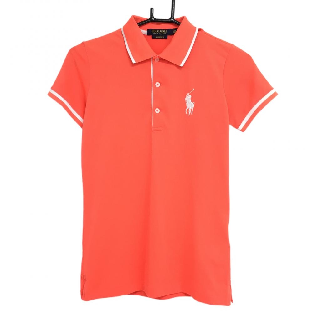 【超美品】ポロゴルフ ラルフローレン 半袖ポロシャツ ピンクオレンジ×白 レディース XS ゴルフウェア Ralph Lauren 画像
