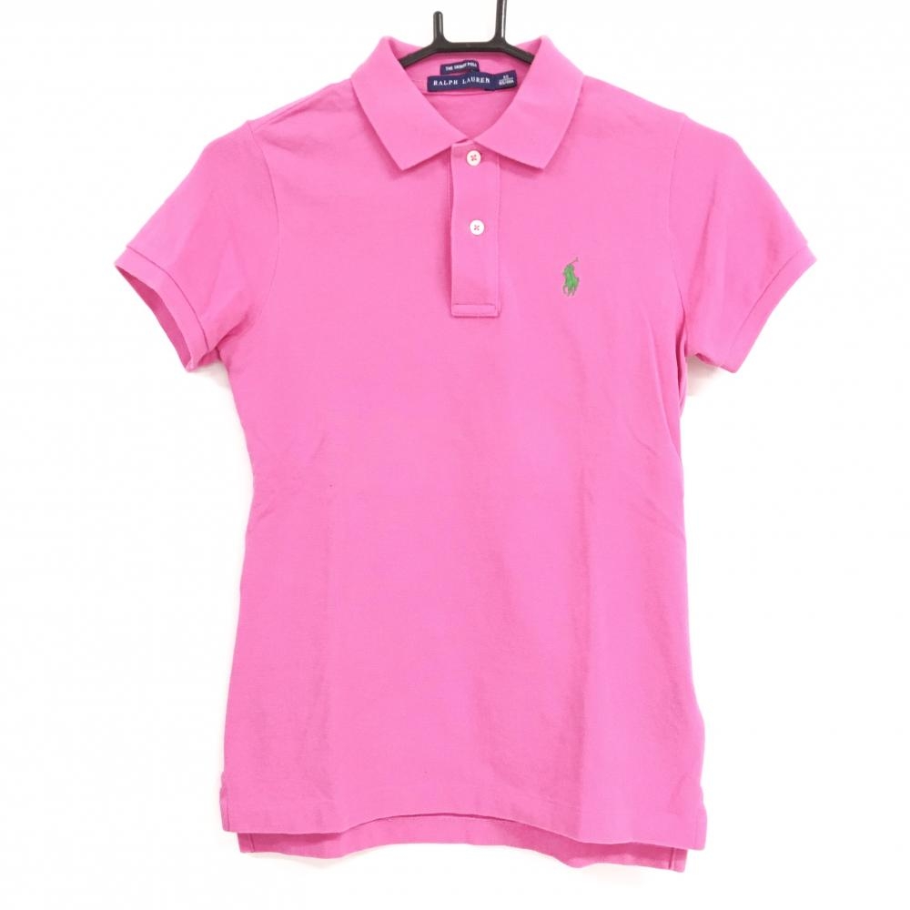 【美品】ラルフローレン 半袖ポロシャツ ピンク ポニー刺しゅう 色褪せ小 レディース XS ゴルフウェア Ralph Lauren