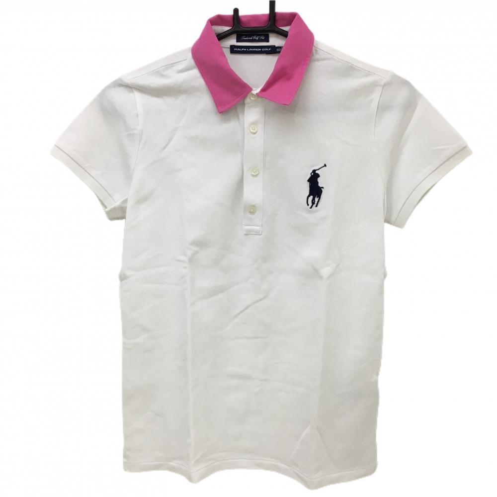 【超美品】ラルフローレンゴルフ 半袖ポロシャツ 白×ピンク ビッグポニー  レディース S ゴルフウェア Ralph Lauren