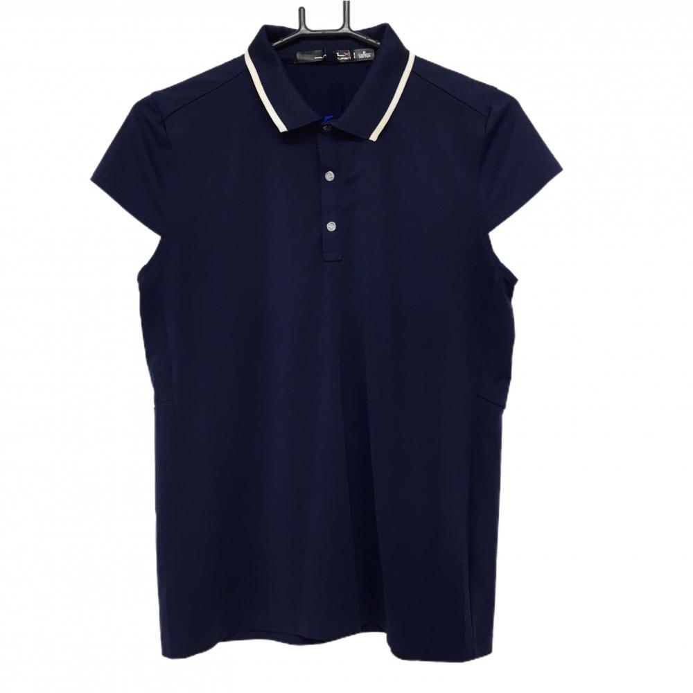 ラルフローレン 半袖ポロシャツ ネイビー×白 スナップボタン  レディース M ゴルフウェア Ralph Lauren
