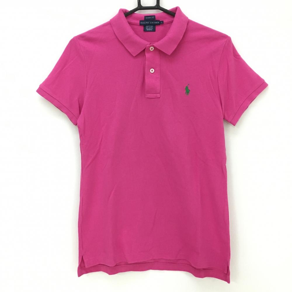 ラルフローレン 半袖ポロシャツ ピンク ロゴグリーン レディース L ゴルフウェア Ralph Lauren