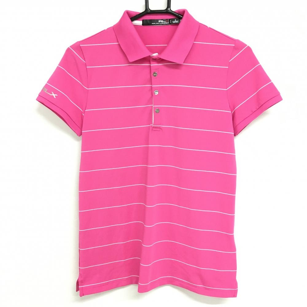 【美品】RLXラルフローレン 半袖ポロシャツ ピンク×白 ボーダー  レディース S ゴルフウェア Ralph Lauren