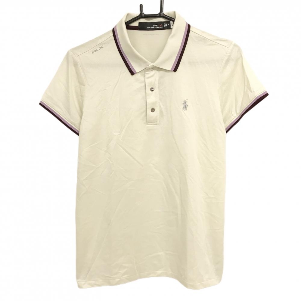 【超美品】RLXラルフローレン 半袖ポロシャツ アイボリー×ボルドー 襟袖ライン スマップボタン  レディース M ゴルフウェア Ralph Lauren