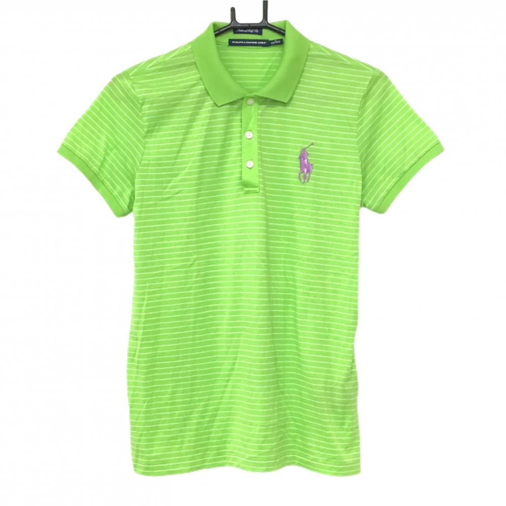 ラルフローレンゴルフ 半袖ポロシャツ ライトグリーン×白 ボーダー ポニー刺しゅう レディース M ゴルフウェア Ralph Lauren