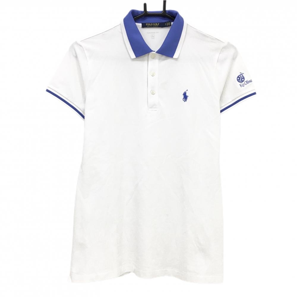 【美品】ポロゴルフ 半袖ポロシャツ 白×ブルー コオリナ ハワイ レディース S/P ゴルフウェア Ralph Lauren