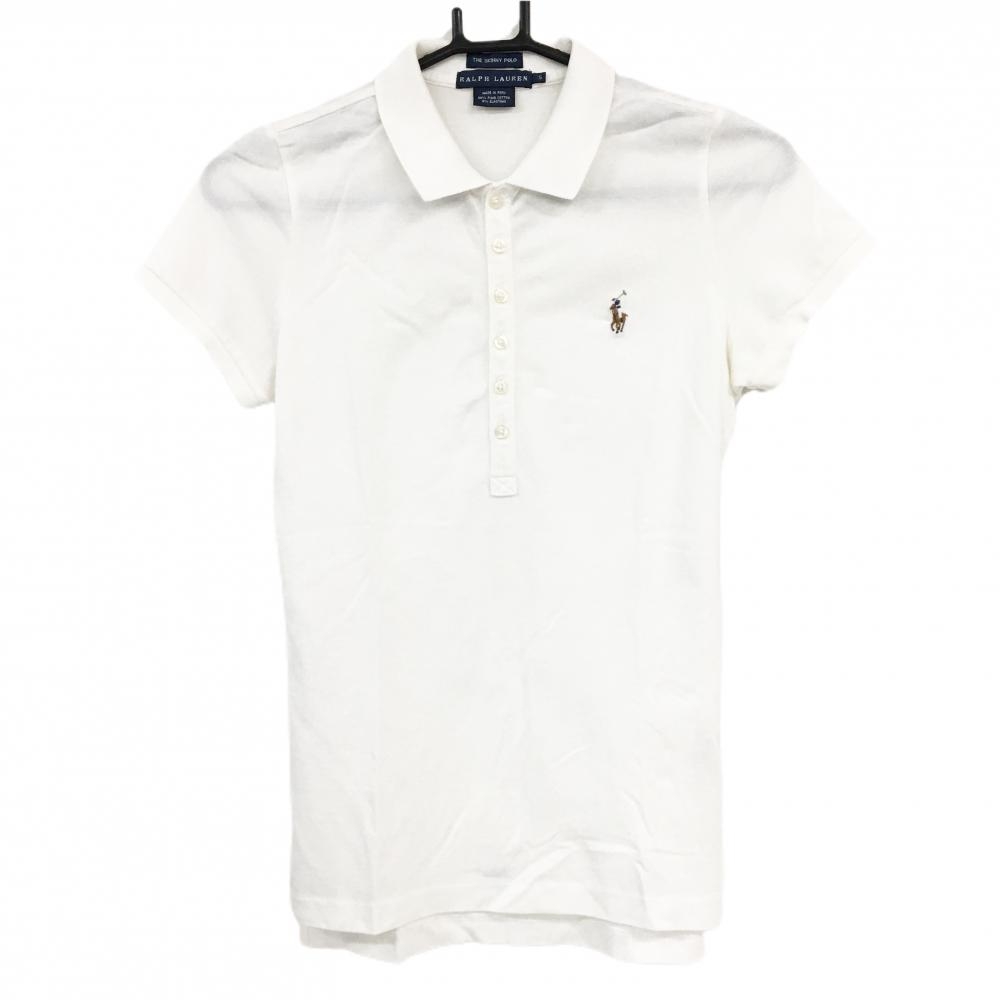 【美品】ラルフローレン 半袖ポロシャツ 白系 胸ポニー刺しゅう レディース S ゴルフウェア Ralph Lauren