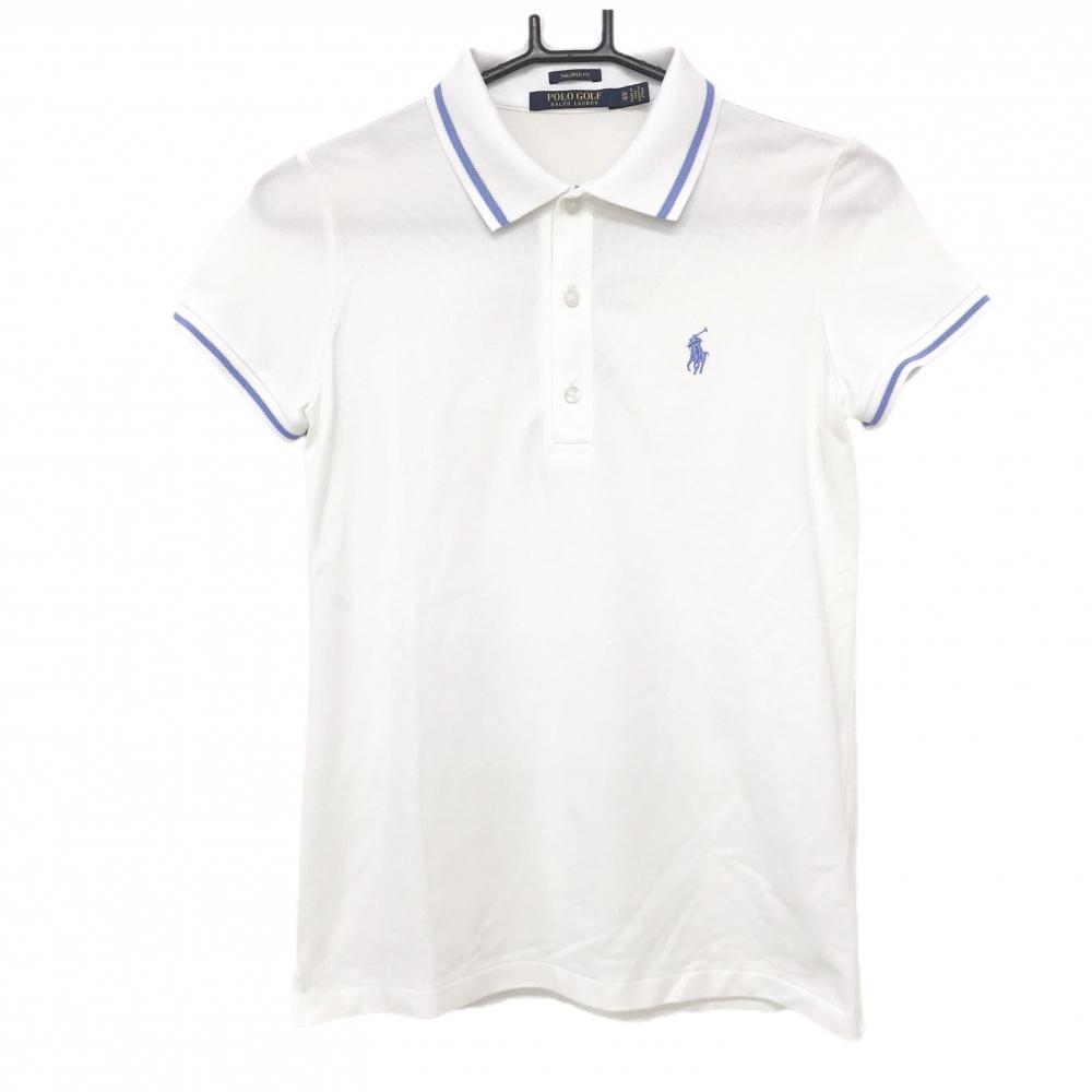ポロゴルフ 半袖ポロシャツ 白×ライトブルー ロゴ刺しゅう  レディース XS ゴルフウェア Ralph Lauren