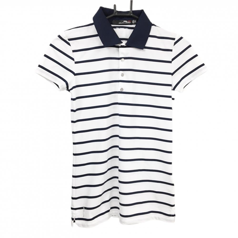 【超美品】RLXラルフローレン 半袖ポロシャツ 白×ネイビー ボーダー  レディース XXS ゴルフウェア Ralph Lauren