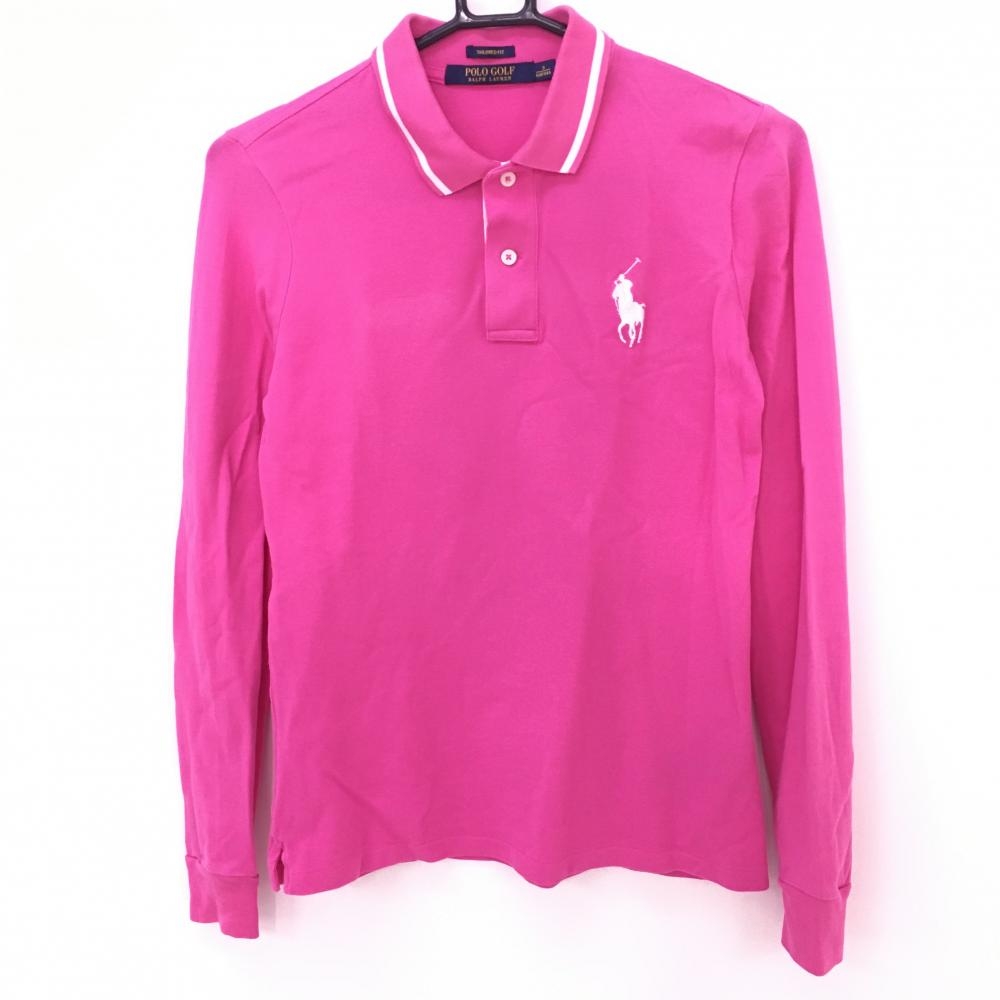 ポロゴルフ ラルフローレン 長袖ポロシャツ ピンク×白 ポニー刺しゅう コットン100％ レディース S ゴルフウェア Ralph Lauren 画像