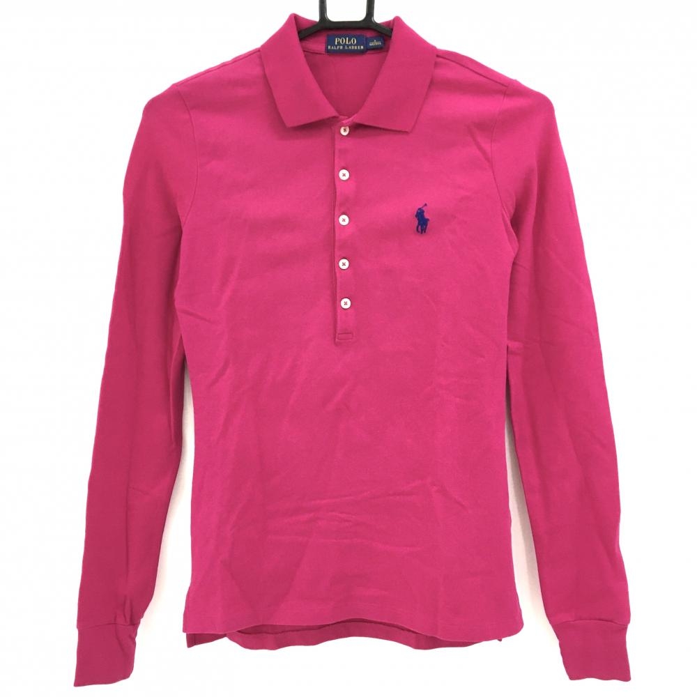【超美品】ポロラルフローレン 長袖ポロシャツ ピンク ポニー刺しゅう レディース S ゴルフウェア Ralph Lauren