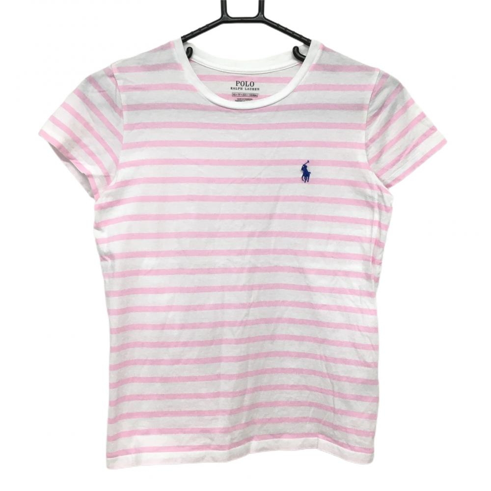 【美品】ポロラルフローレン Tシャツ ピンク×白 ボーダー レディース XS ゴルフウェア Ralph Lauren 画像