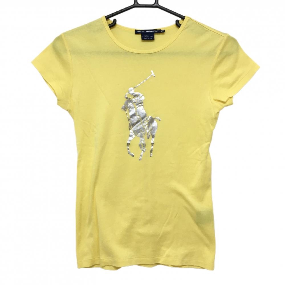 【美品】ラルフローレン Tシャツ イエロー×シルバー ビックプリント レディース XS ゴルフウェア Ralph Lauren