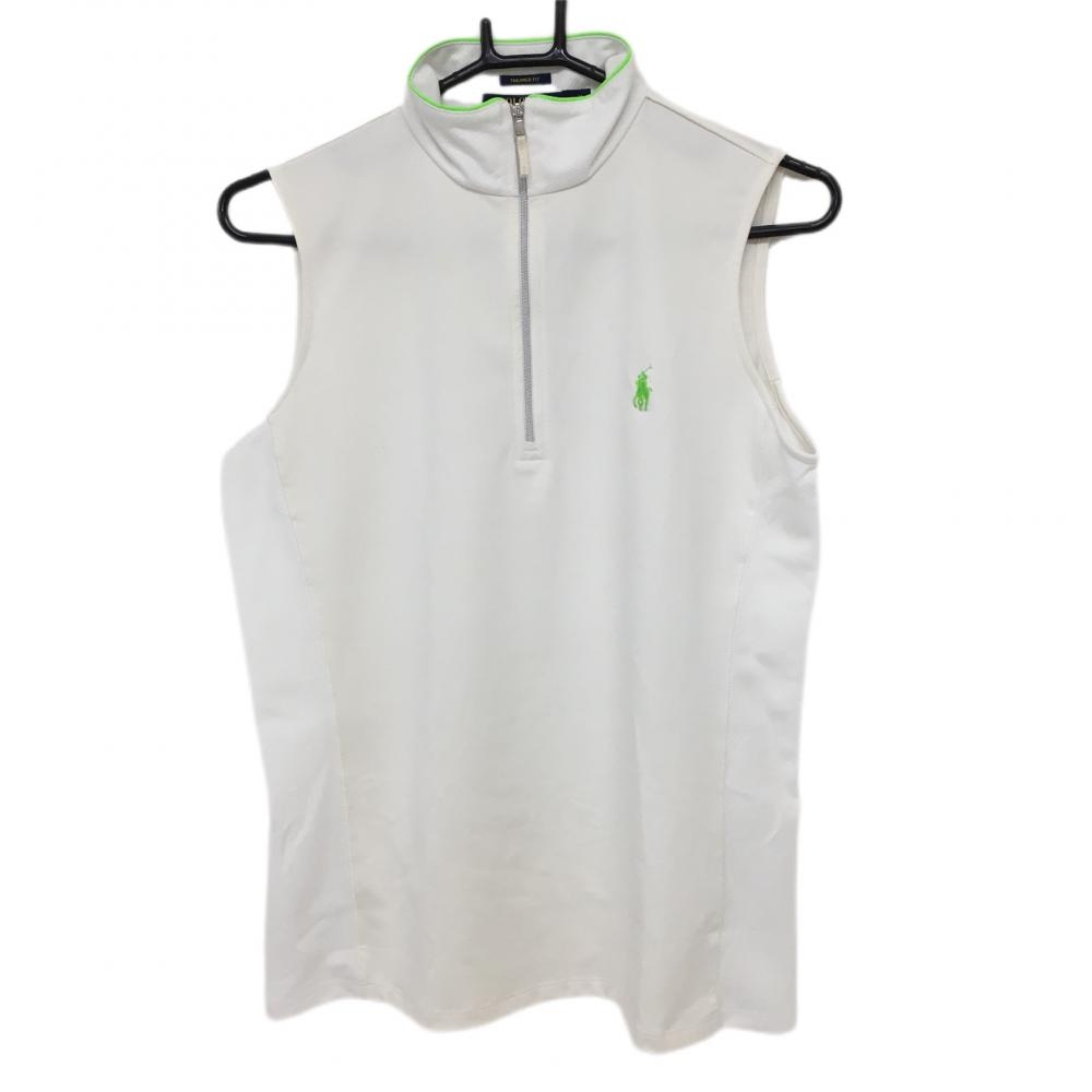 ポロゴルフ ラルフローレン ノースリーブポロシャツ 白×ライトグリーン  レディース M ゴルフウェア Ralph Lauren 画像