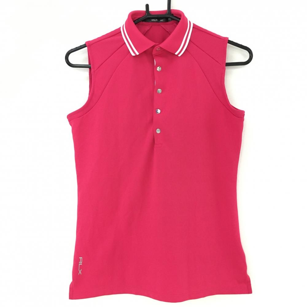 【超美品】RLXラルフローレン ノースリーブポロシャツ ピンク×白 スナップボタン レディース P ゴルフウェア Ralph Lauren