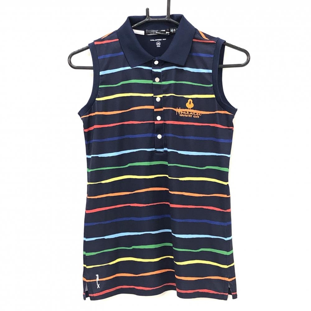 【美品】RLXラルフローレン ノースリーブポロシャツ ネイビー×マルチカラー  レディース XS ゴルフウェア Ralph Lauren