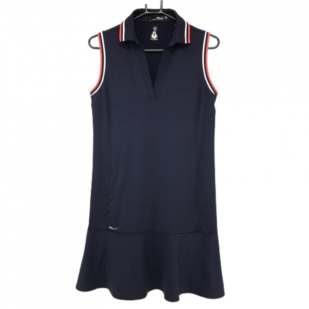 【美品】RLXラルフローレン ノースリーブワンピース ネイビー×レッド スキッパー 襟付  レディース M ゴルフウェア Ralph Lauren