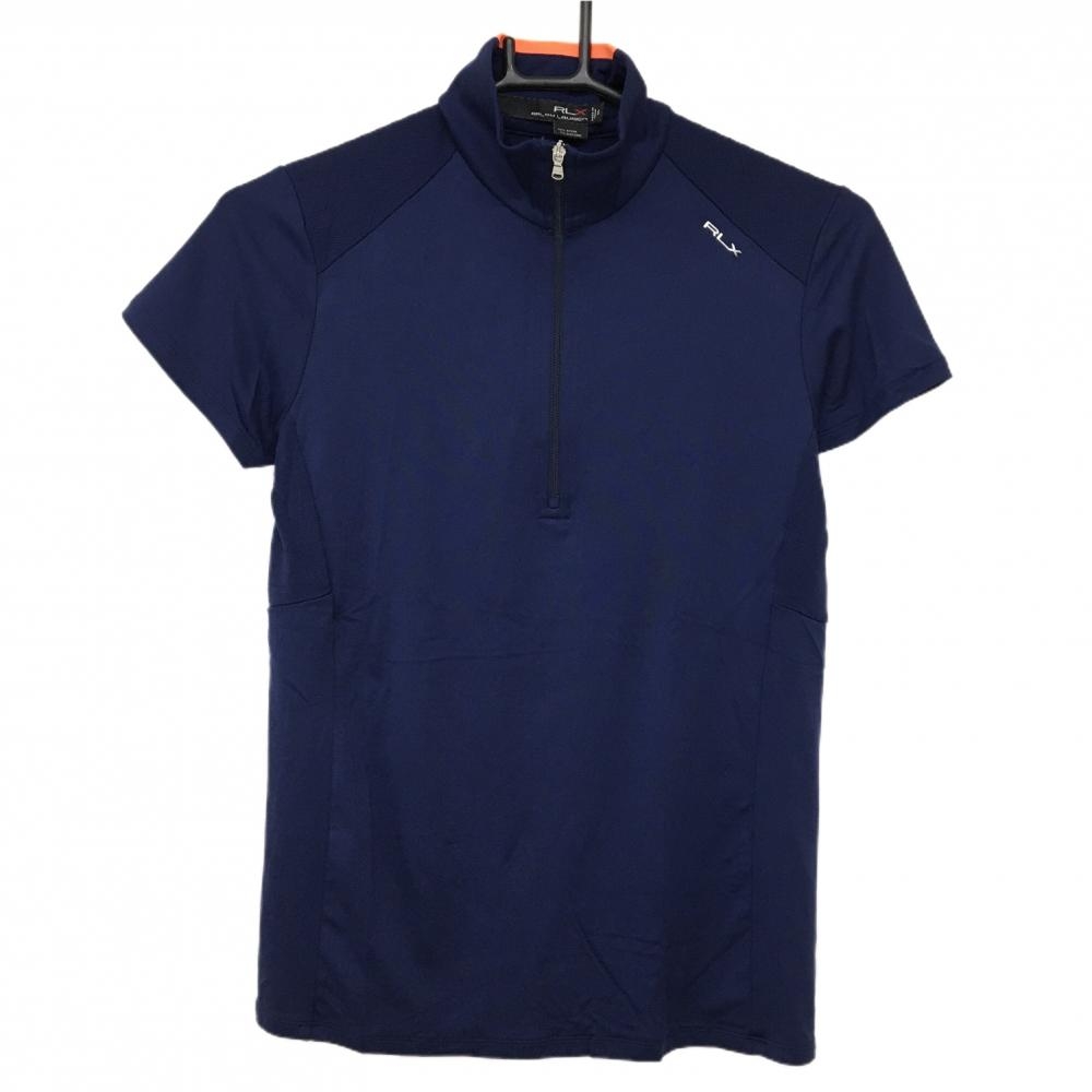 【美品】RLXラルフローレン 半袖ハイネックシャツ ネイビー×オレンジ ハーフジップ レディース S ゴルフウェア Ralph Lauren