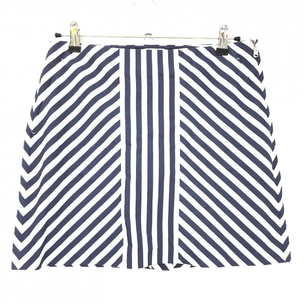 【美品】ポロゴルフ スカート ネイビー×白 斜めストライプ 内側インナーパンツ レディース 4(XL) ゴルフウェア Ralph Lauren