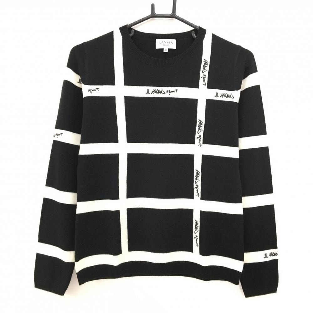 【美品】ランバンスポール セーター 黒×白 格子柄 ウール混 ニット レディース 38(M) ゴルフウェア LANVIN SPORT