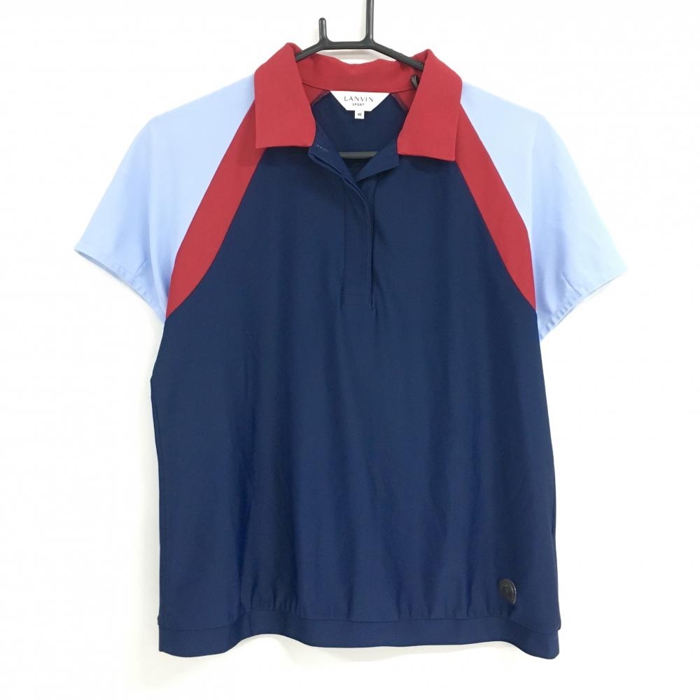 ランバンスポール 半袖ポロシャツ ネイビー×レッド 裾ロゴ  レディース 40(L) ゴルフウェア LANVIN SPORT