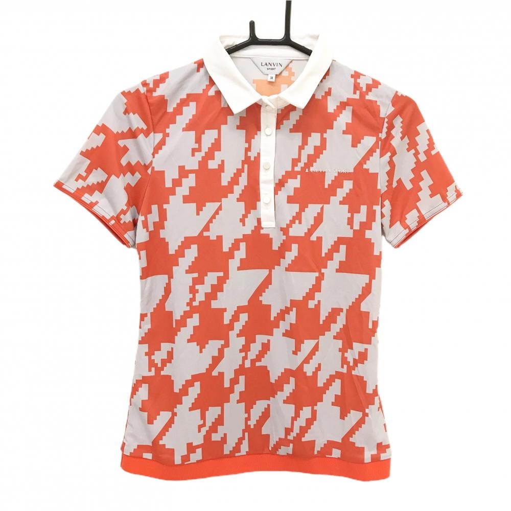 【超美品】ランバンスポール 半袖ポロシャツ ライトグレー×オレンジ 総柄 立体ロゴ レディース 38(M) ゴルフウェア LANVIN SPORT