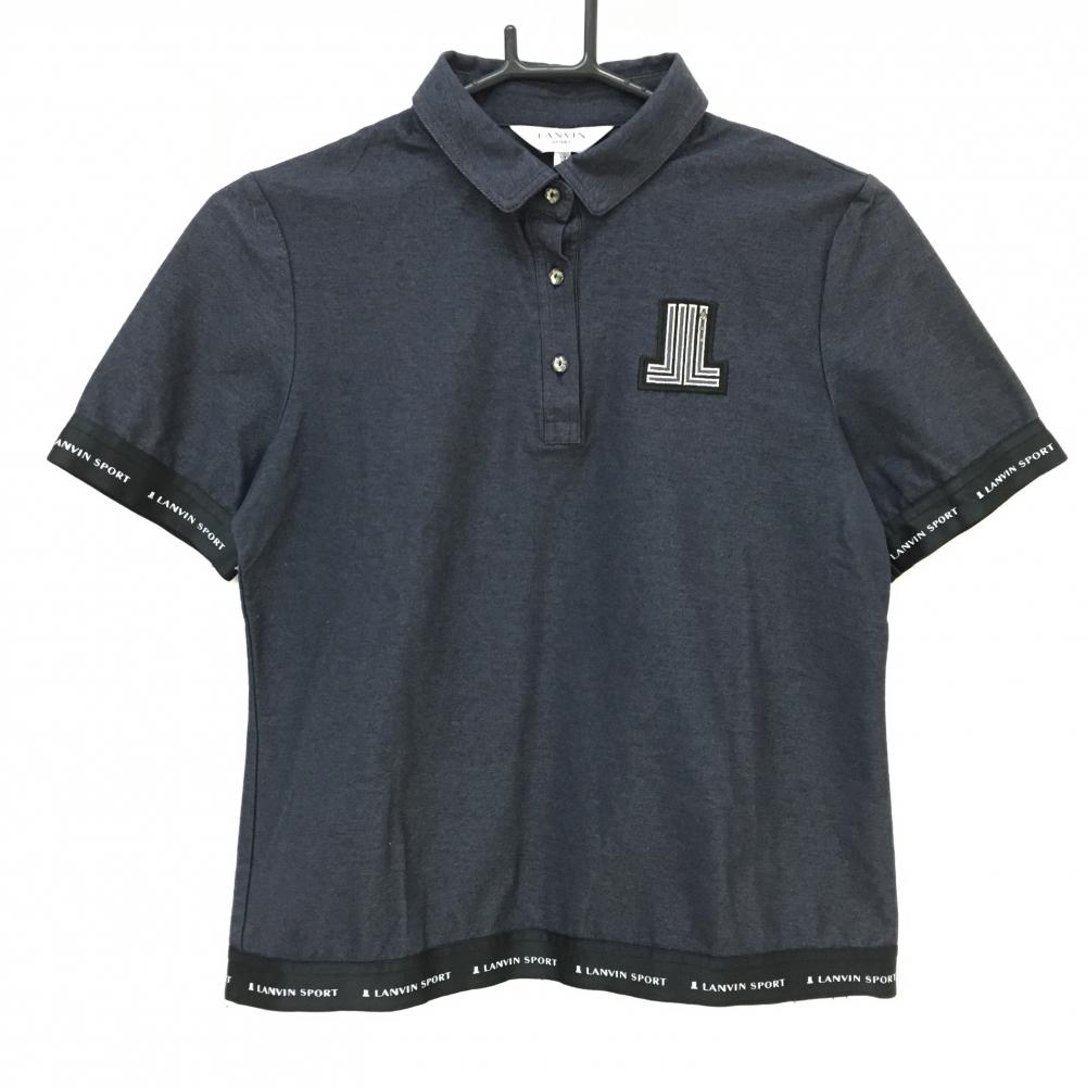 【美品】ランバンスポール 半袖ポロシャツ ダークネイビー デニム調 レディース 38(M) ゴルフウェア LANVIN SPORT