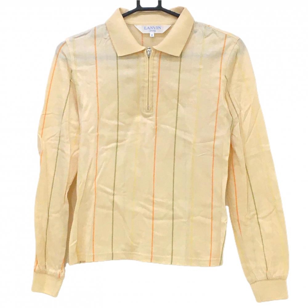 ランバンスポール 長袖ポロシャツ ライトベージュ×オレンジ　ストライプ ハーフジップ レディース 40(L) ゴルフウェア LANVIN SPORT