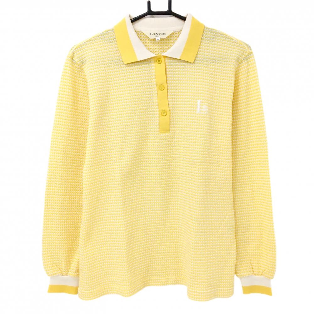 【超美品】ランバンゴルフ 長袖ポロシャツ イエロー×白 ドット風織生地 レディース M ゴルフウェア LANVIN SPORT