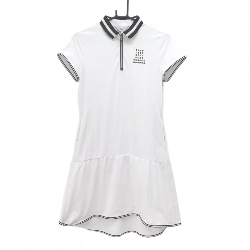 【超美品】ランバンスポール 半袖ポロワンピース 白 ハーフジップ ラインストーンロゴ  レディース 38(M) ゴルフウェア LANVIN SPORT