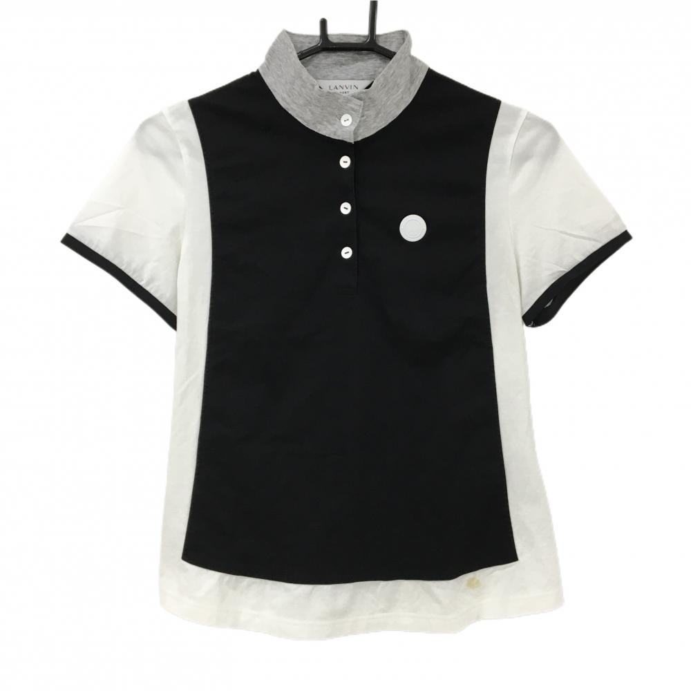 ランバンスポール 半袖ハイネックシャツ 白×黒 ボタン バイカラー  レディース 38(M) ゴルフウェア LANVIN SPORT