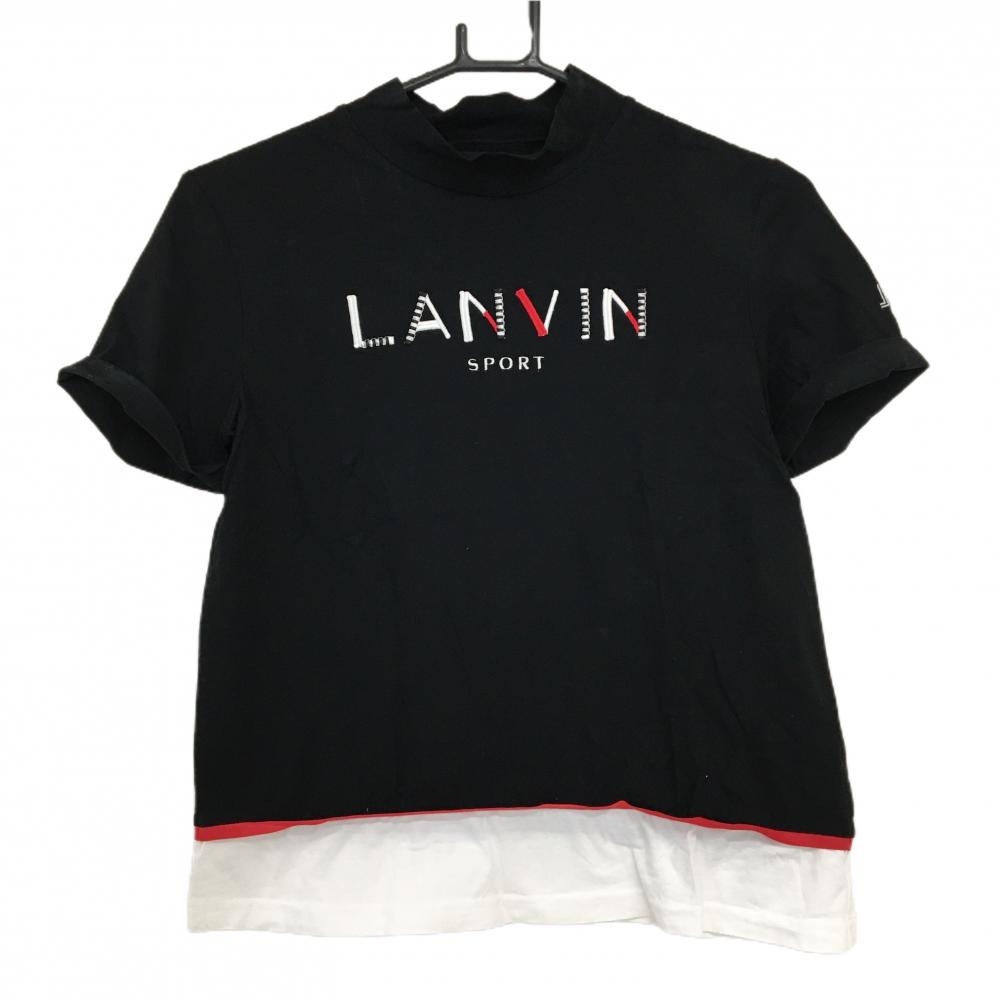 ランバンスポール 半袖ハイネックシャツ 黒×白 ロゴ刺しゅう レディース 38(M) ゴルフウェア LANVIN SPORT
